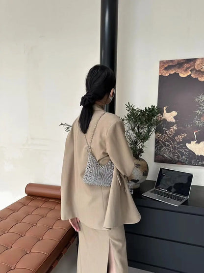 Metallic Hauberk Shoulder Bag Woven Ring Tote Chain Mail Designer Purses and Handbags Handmade Hollow Crossbody Bags for Women
