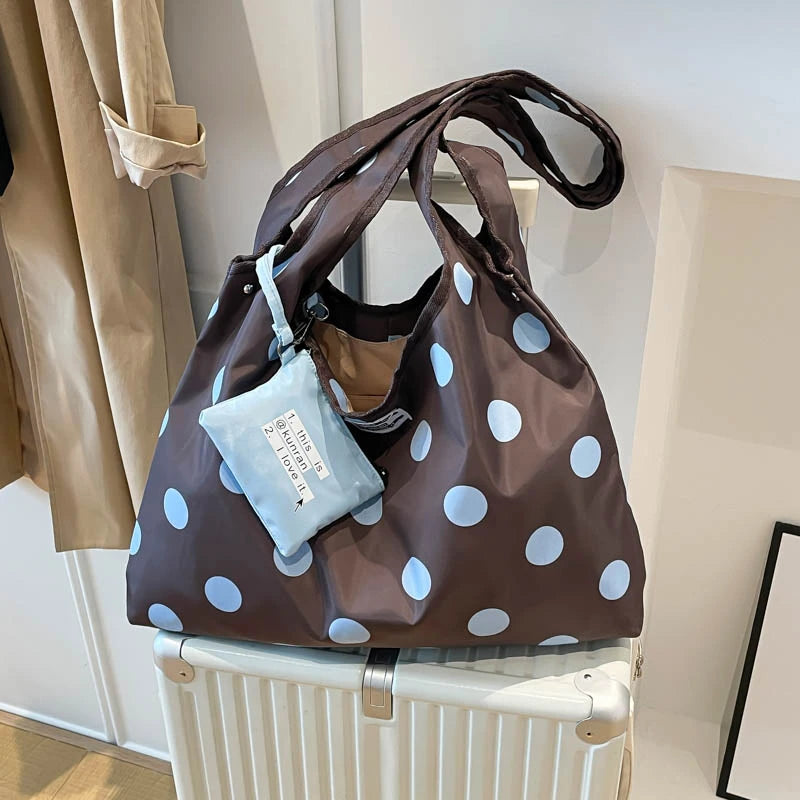 New Large Capacity Tote Handbag Polka Dot Shoulder Bag Fashion Top-Handle Bags Vintage Hobo Bucket Bag Commuting Underarm Pouch