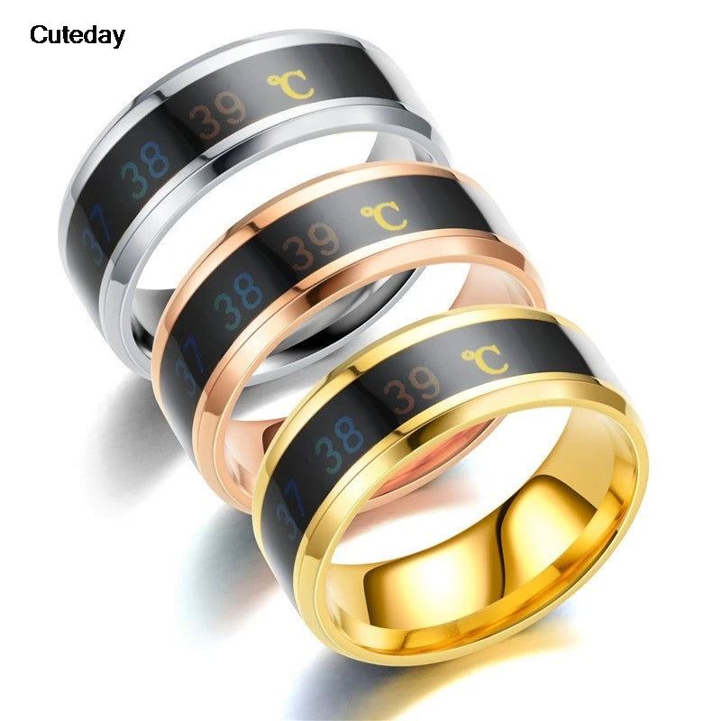 Smart Sensor Body Stainless Steel Love Band Ring With Temperature Measurement Function Rings For Couples Accessories Anillo