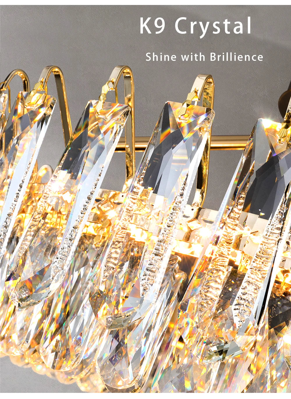 Clear Crystal Ceiling Chandeliers New LED Lights Luxury Rectangle Hanging Lamp Modern Home Decor Lustres for Dining Room Table