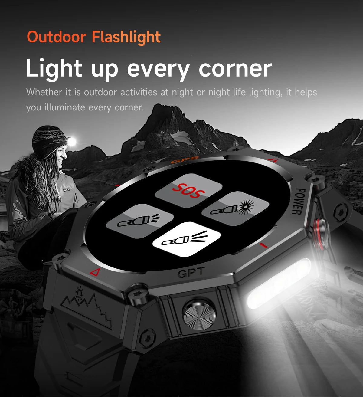 New Military Real GPS Smart Watch Men 10ATM IP69K Waterproof Swim Sports Watches Flashlight Bluetooth Call AMOLED HD Smartwatch