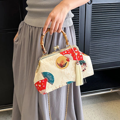Designer Bamboo Handle Handbag Retro Embroidery Women Evening Bag High-end Nylon Crossbody Bag Luxury Lady Shoulder Bags Satchel