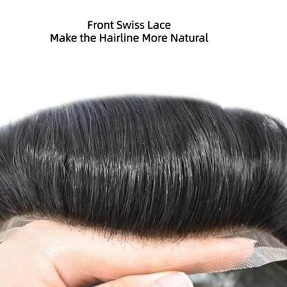 Front Swiss Lace Men's Capillary Prothesis Lace PU Man Toupee Human Hair Wigs Natural Hairline Indian Human Hair Wigs Natural