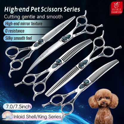 Fenice King Series 7/7.5Inch VG10 Shell Bearing Screws Dog Trimming Grooming Straight Curved Thinner Chunker Pet Scissors Tools