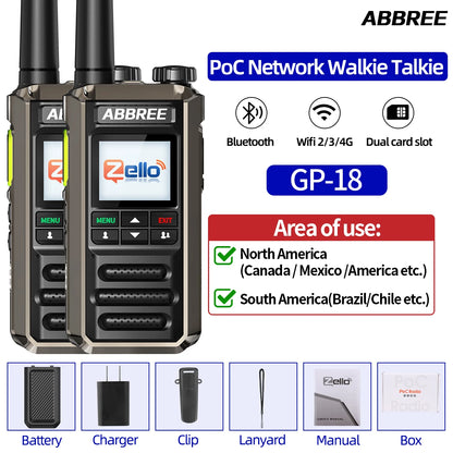 ABBREE GP-18 Zello PoC Radio Global Unlimited Distance Dual SIM Card Slots Android Bluetooth Flashlight WIFI 3G/4G Network Radio