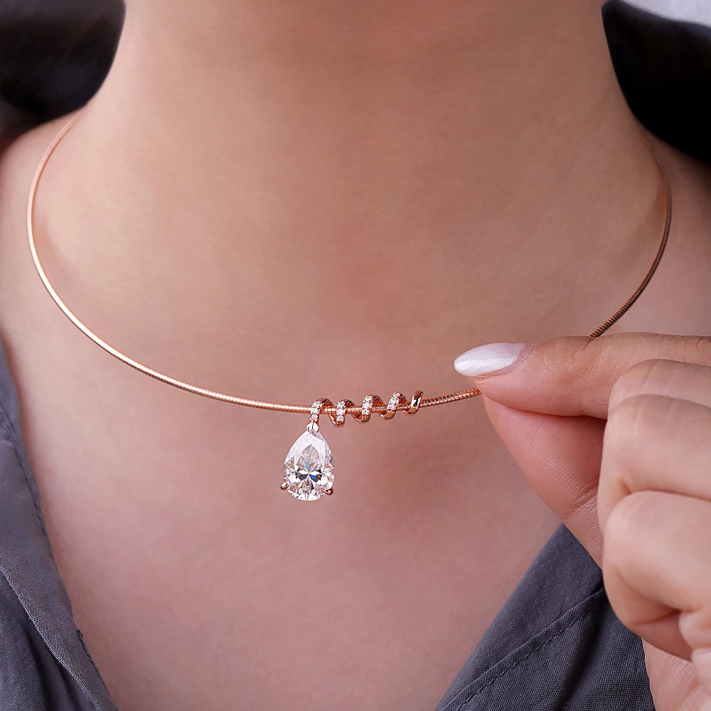 BXINY Full Moissanite WaterDrop Pendants Necklace 100% S925 Silver Detachable Pear Cut Diamond Collar Choker Women Gifts Jewelry