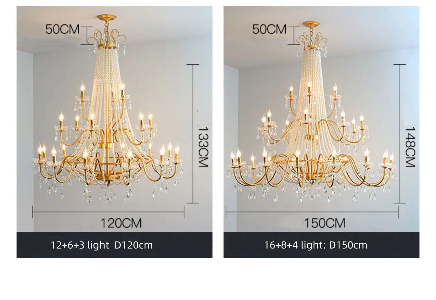 French Candle E14 Led Chandelier Villa Stairs Pearl Crystal Led Pendant Lights Hotel Art Decor Suspend Light Led Luminarias