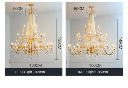 French Candle E14 Led Chandelier Villa Stairs Pearl Crystal Led Pendant Lights Hotel Art Decor Suspend Light Led Luminarias