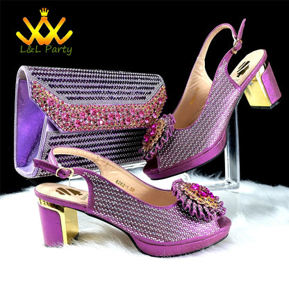 2024 Special New Arrivals Italian Women Shoes and Bag to Match in Green Color with Platform Shinning Crystal Sandal for Wedding