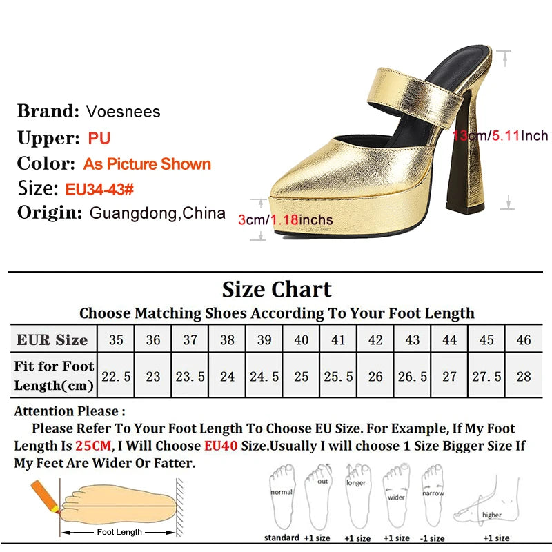 13CM High Heels Luxury Slippers For Ladies Fashion Slides Thick Platform Sandals Summer Pointed Toe Slip-on Women's Shoes Mules