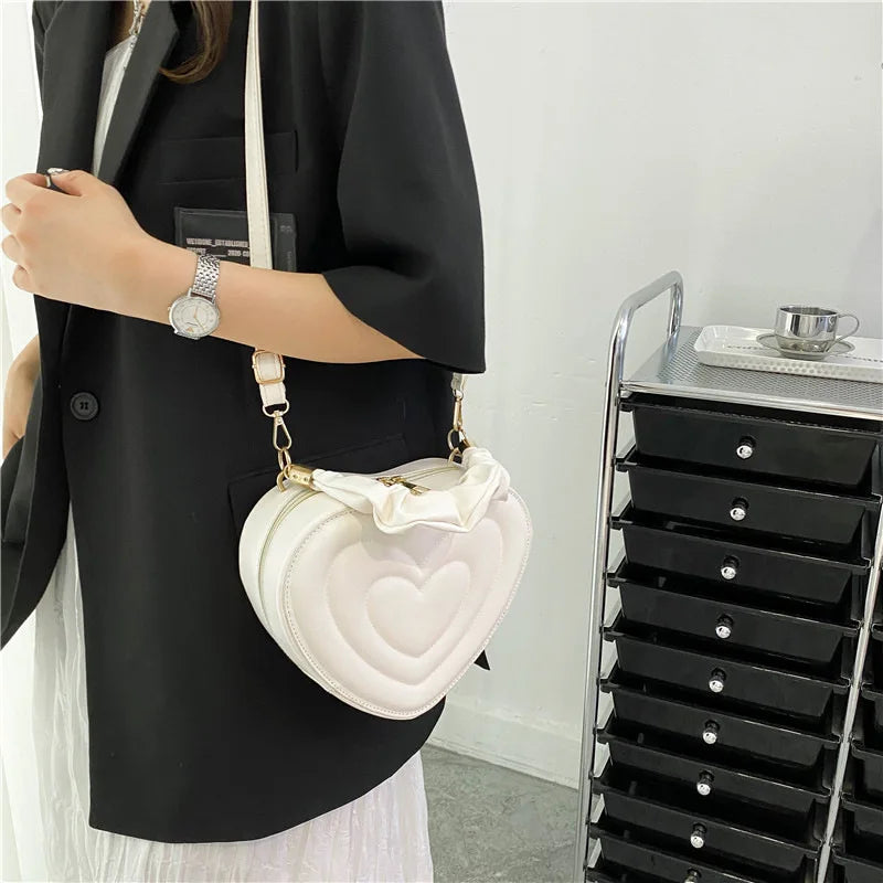 1Pcs Fashion Love Heart Shape Shoulder Bag Small Handbags Designer Crossbody Bags For Women Solid Pu Leather Top Handle Bag