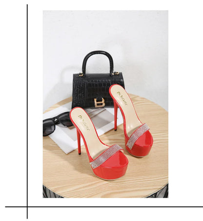 Maogu Slides Women Summer Footwear New 2023 Platform Shoes Luxury Slippers Strippers Rhinestone Sexy High Heel Sandals 16cm 42