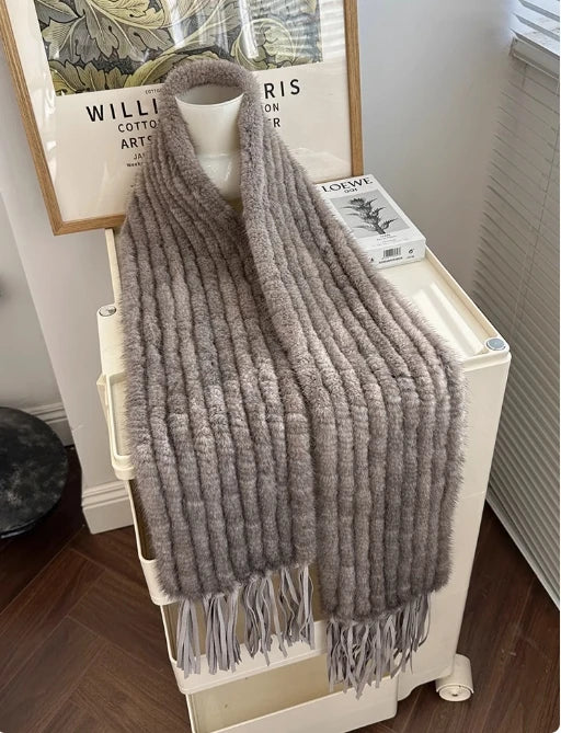 Winter new mink hair woven fur scarf long fringed warm fur scarf Korean version of women