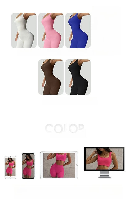 Women's One Piece Fitness Jumpsuits Seamless Slim Tracksuit High Elastic Gym Workout Bodysuit Ribbed Knited Hip Lift Jumpsuits