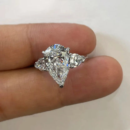 1-5CT Pear Cut Miossanite Ring Certified 925 Sterling Silver Plated 18K D VVS1 Lab Diamond Wedding Engagement Band for Women