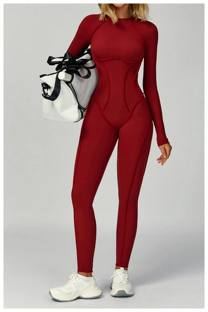 Sexy Hollow Back Long Sleeve Yoga Jumpsuit Women Quick Dry One-piece Yoga Suit Gym Training Leggings Playsuit Slim Fit Bodysuits