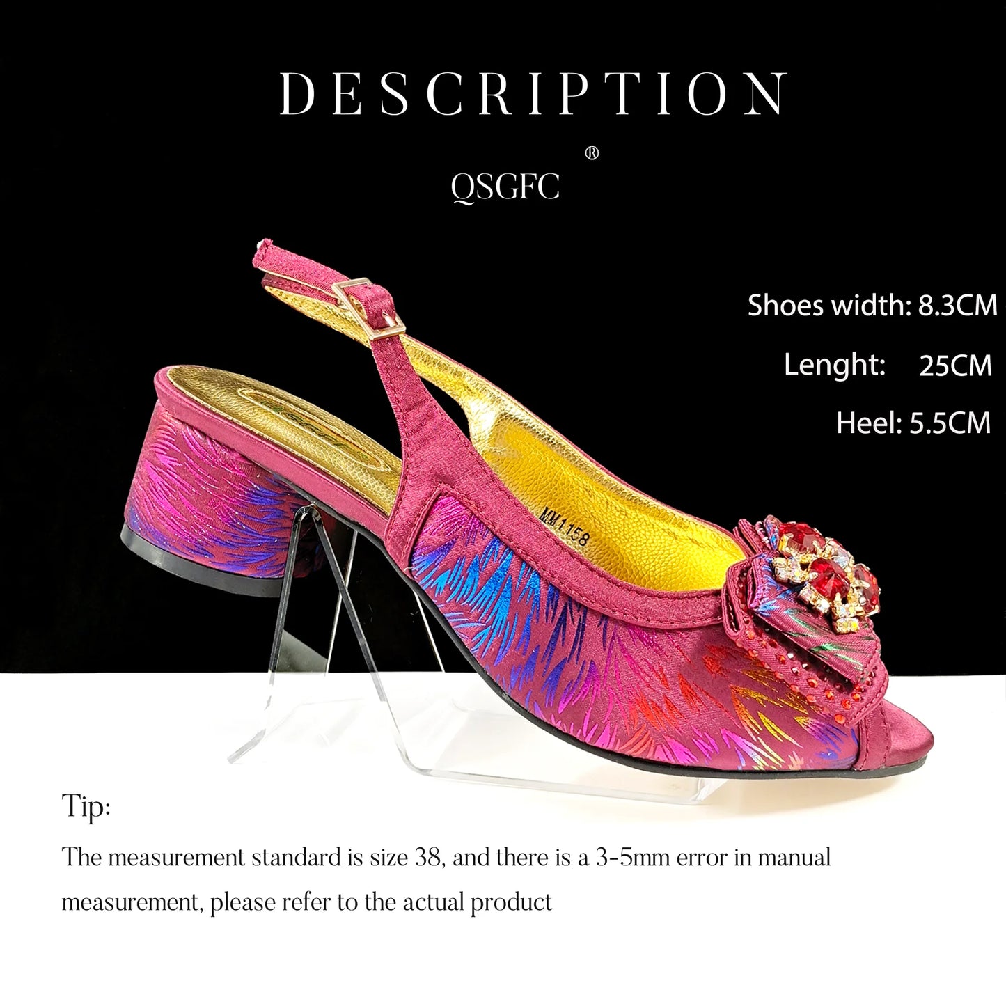 QSGFC Italian Design Color Matching Rhinestone Comfortable High Heel Shoes And Bag Fashion Style Pointed-Toe Shoes For Women