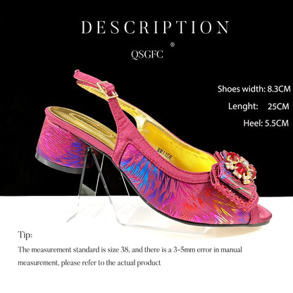QSGFC Italian Design Color Matching Rhinestone Comfortable High Heel Shoes And Bag Fashion Style Pointed-Toe Shoes For Women