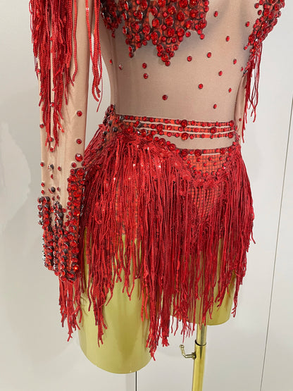 Sparkly Rhinestone Sequin Tassel Stretch Bodysuits 2025 New Arrival Women Birthday Party Nightclub Dj Stage Performance Costume
