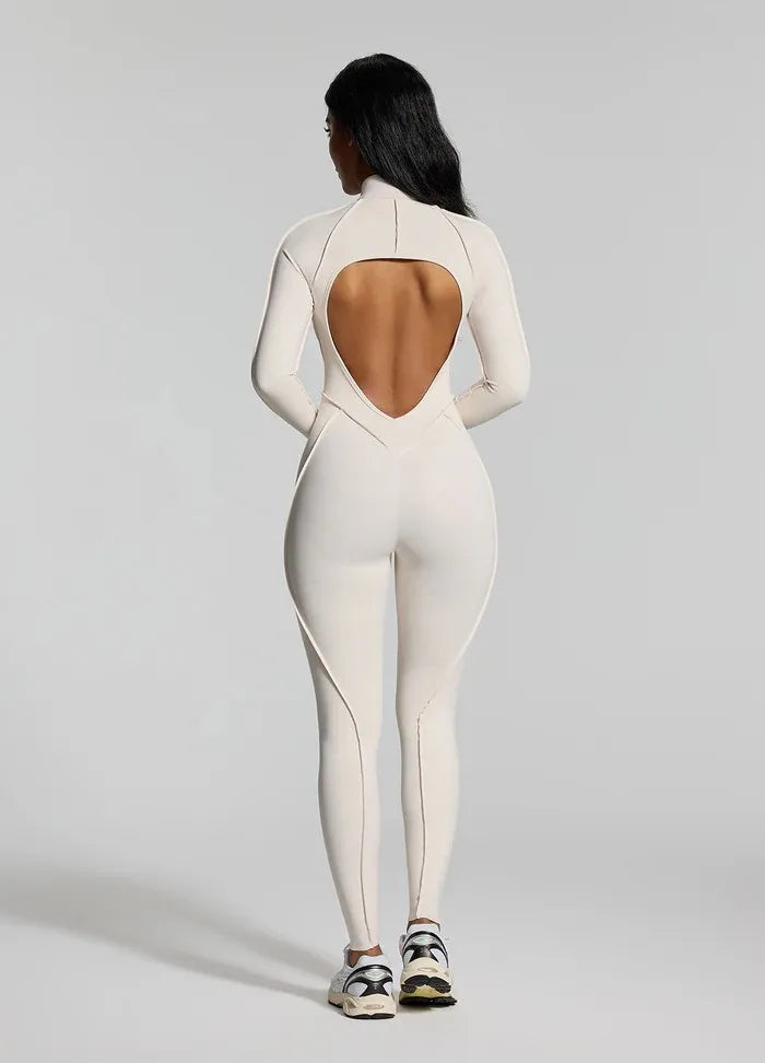 FUBEIKE Women's Yoga Set Fashion Sexy Slim Fit Long Sleeve Zipper Sports Gym Workout Legging Bodysuits Outdoor Activewear