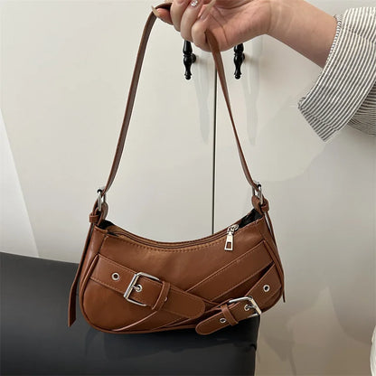 Y2K VintagePULeather WomenShoulderBag Small Crossbody Bag for Women Fashion Ladies Underarm Bag Clutch Purse Female Handbag