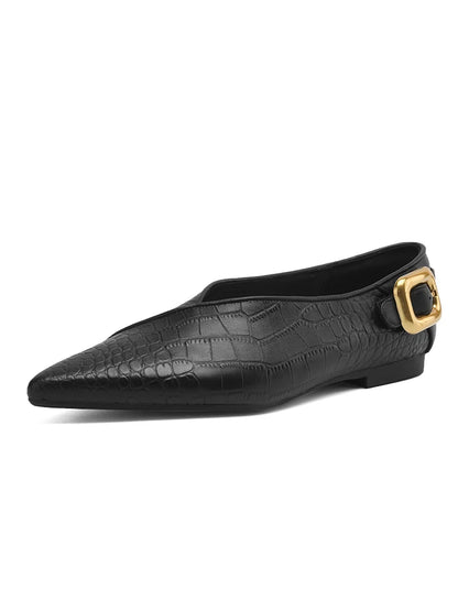 NEW 2025 Trend Genuine Leather Splicing Women Flats Spring Autumn Pattern Flat Shoes Lady Leopard Pointed Toe Buckle Style Shoes