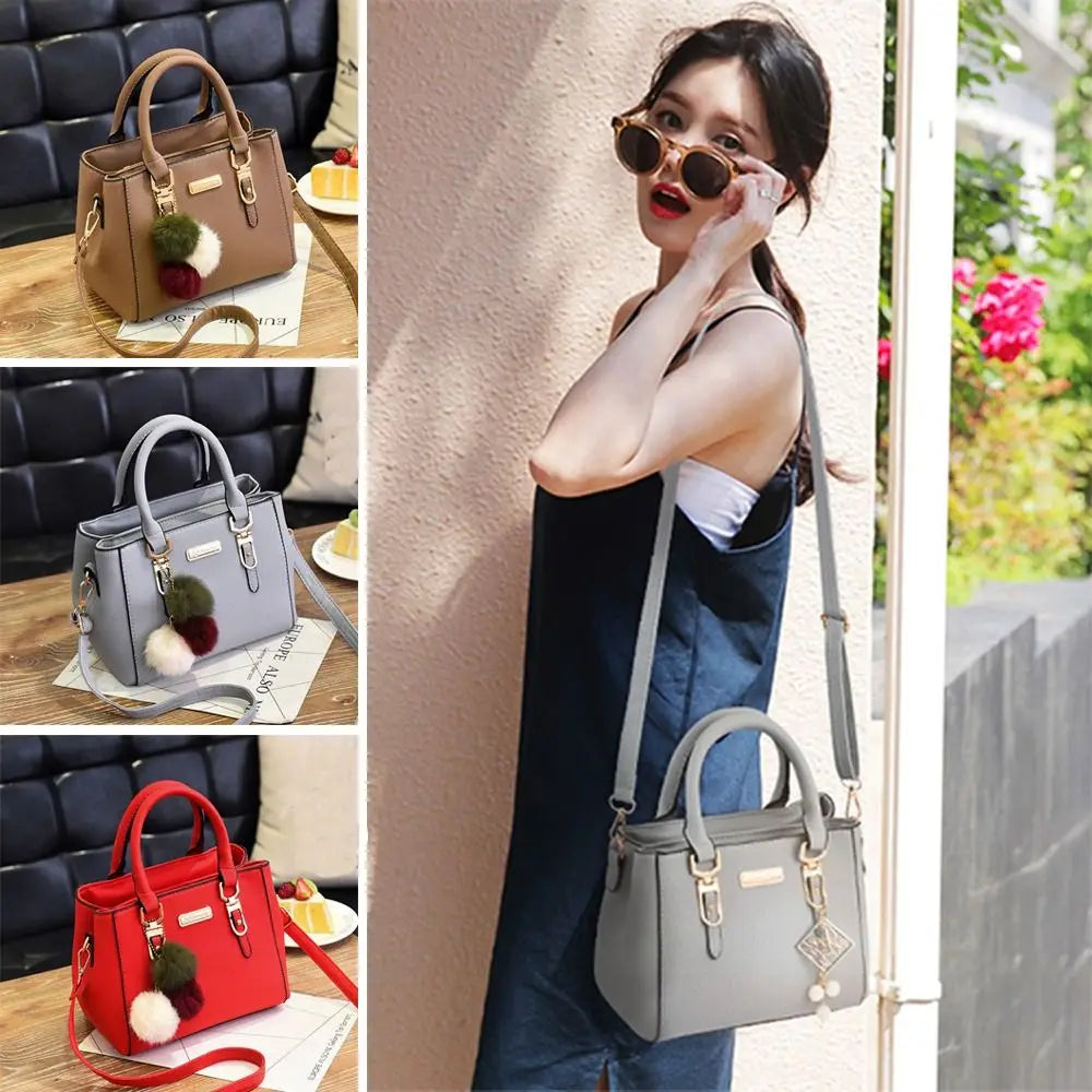 Simple Fashion Shoulder Bags PU Leather Solid Color Embossed Crossbody Bag Large Capacity with Pendant Female Messenger Bag