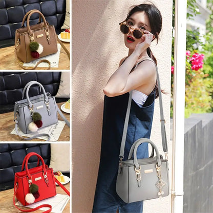 Simple Fashion Shoulder Bags PU Leather Solid Color Embossed Crossbody Bag Large Capacity with Pendant Female Messenger Bag