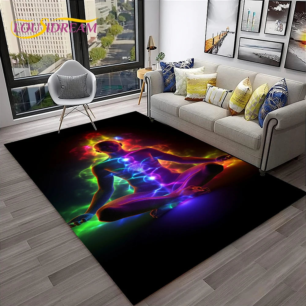 Naturalize Yoga Meditation Rainbow 7 Chakra Soft Carpet Rug for Home Living Room Bedroom Sofa Doormat Decor, Non-slip Floor Mat