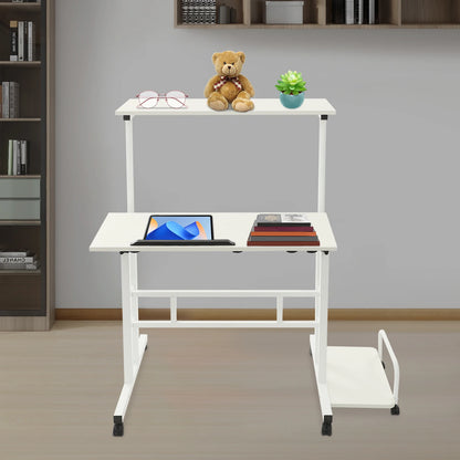 Mobile Computer Desk  with Tiltable Panels 6 Casters Adjustable Height Ergonomic Foldable Sit Stand Workstation for Home Office Dormitory Study Room
