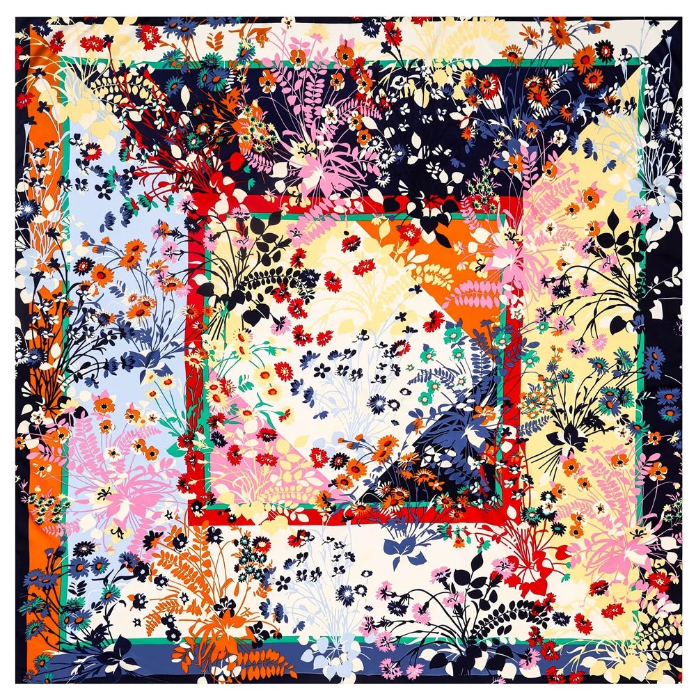 130CM Silk Scarf Women Horse Head Print Stoles Square Scarves Wraps Large Bandana Kerchief Hijabs Female Silk Foulards Sjaal
