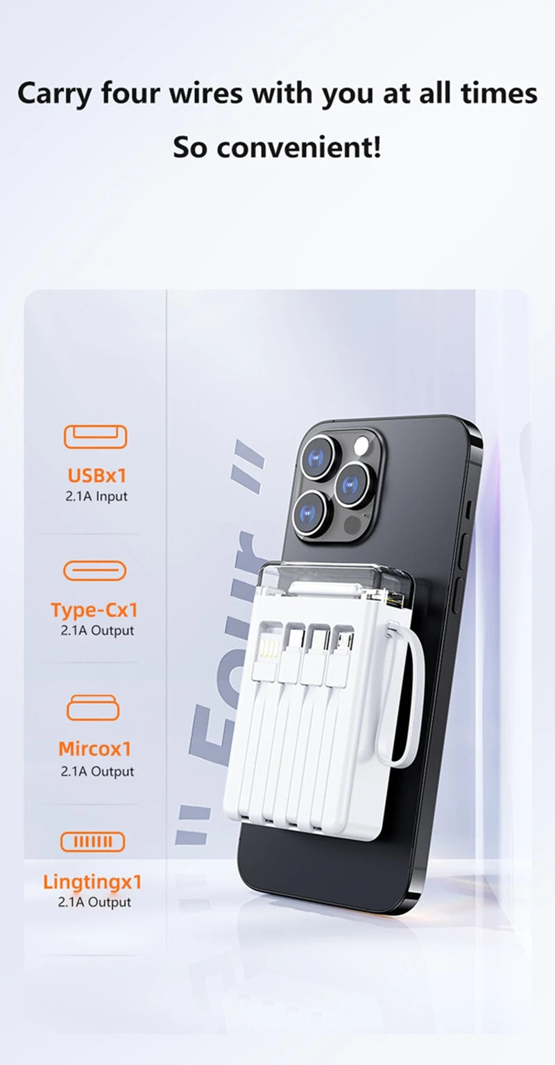 Lenovo 50000mAh Fast Charging solar compact portable LED light mobile power bank built-in cable power bank suitable for iPhone