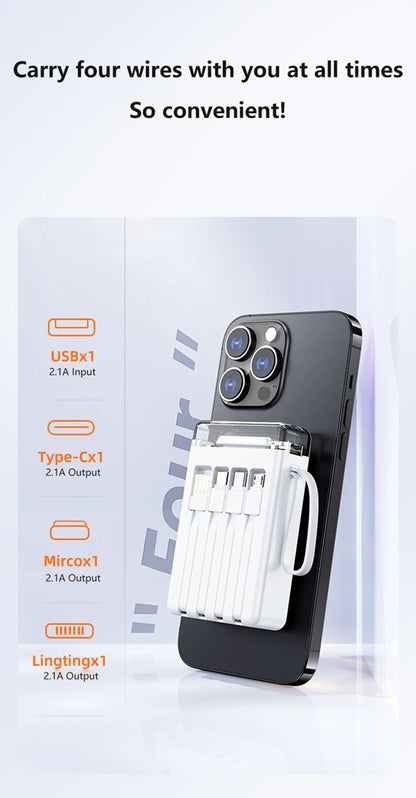 Lenovo 50000mAh Fast Charging solar compact portable LED light mobile power bank built-in cable power bank suitable for iPhone