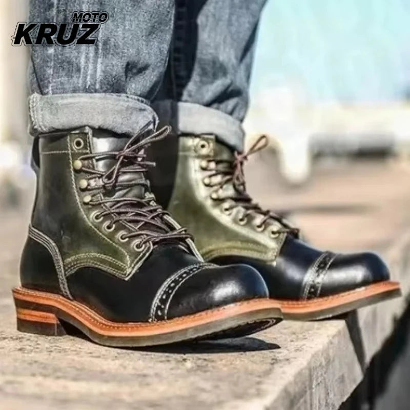 HOT Motorcycle Boots Men's High-top Autumn Retro British Style Vintage Shoes Versatile Casual Locomotive Tooling Boots