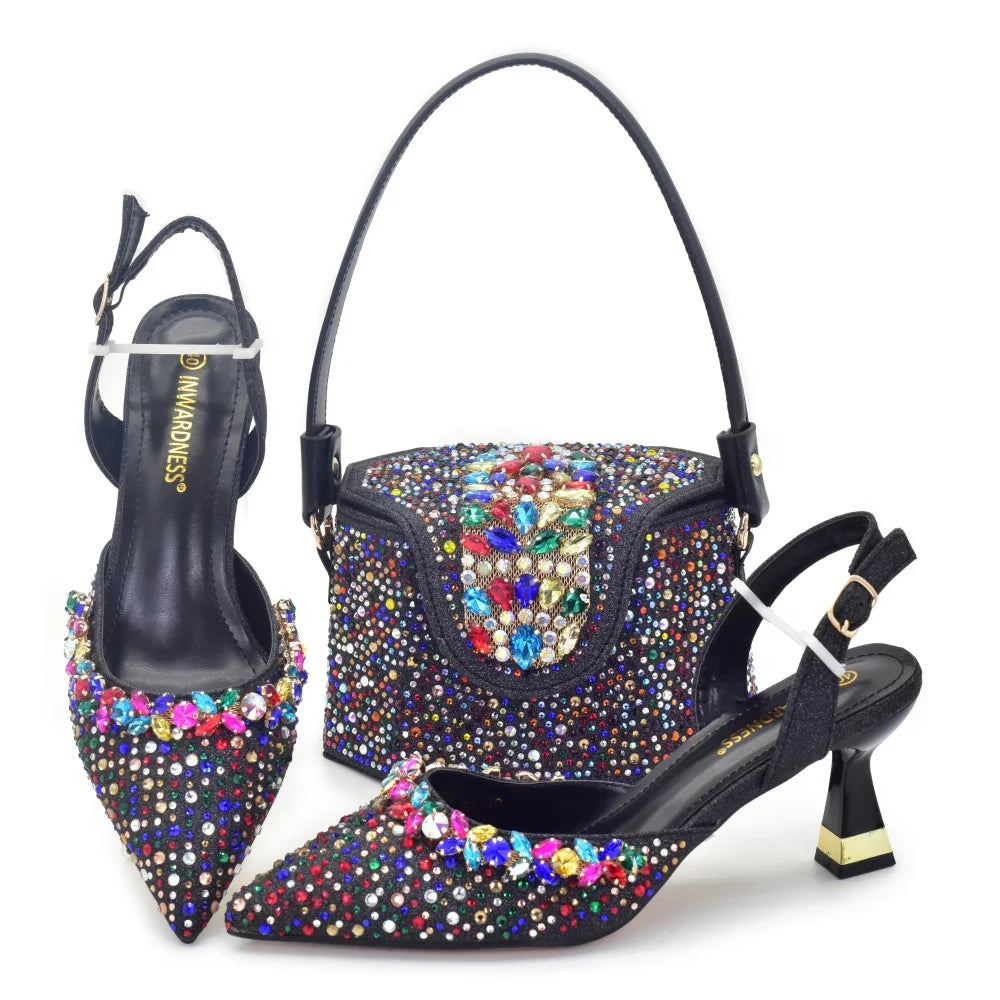 New Design Women Nigerian Italian Shoes and Bags Set Decorated with Rhinestone Shoes for Women and Bag 2026 Designer Luxury