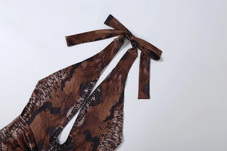 Sisterlinda Sexy Backless Jumpsuits Woman Leopard Print Bandage Halter Deep V-Neck Sleeveless Skinny Peach Hip Fashion Overalls