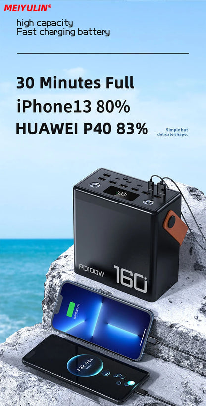 PD100W 160000mAh Power Bank Station Fast Charger Portable Emergency Charging External Battery for iPhone 15 Xiaomi Tablet laptop
