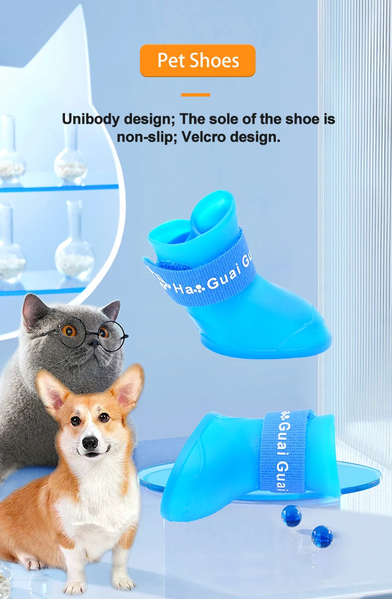 4Pcs Pet Silicone Rain Shoes Anti-Dirty Non-Slip Waterproof Dog Shoes Soft Bottom Footwear Small Dogs Cats Teddy Shoes
