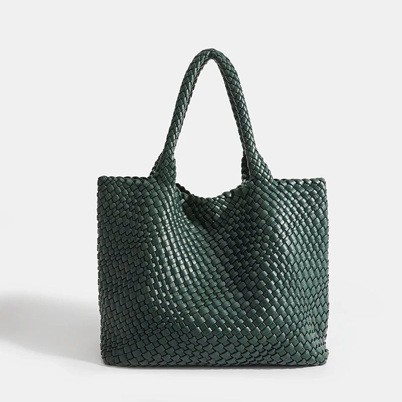 Large-Capacity Designer Knitting Fashion PU Leather Women's Shoulder Bag Handbags for Beach Travel Single-Shoulder Ladies Bag