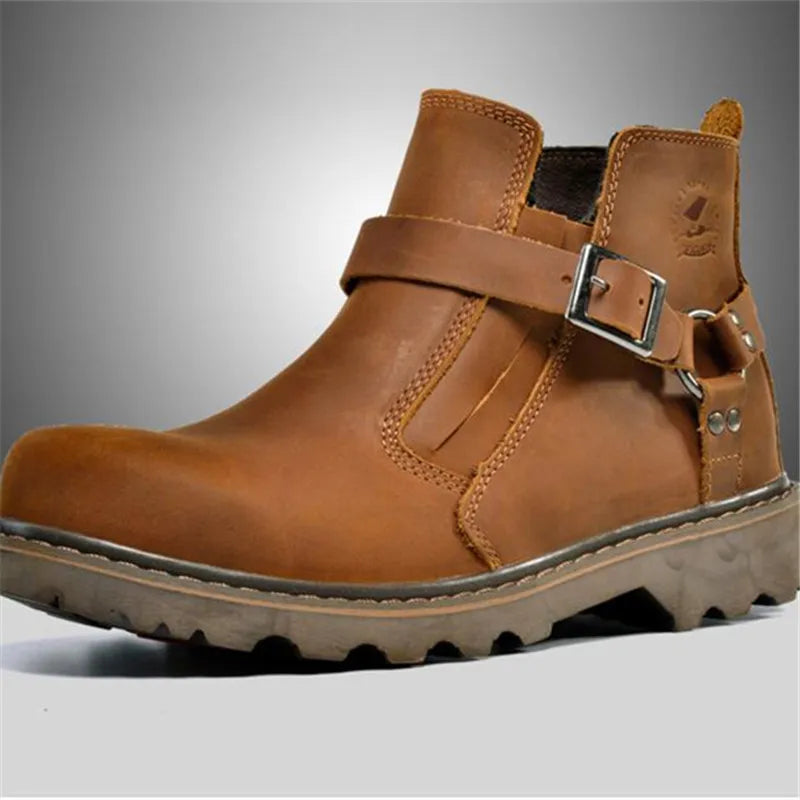 Waterproof Leather Motorcycle Boots Men Brown Motocross Street Riding Shoes Retro Motorcycle Protection Boots