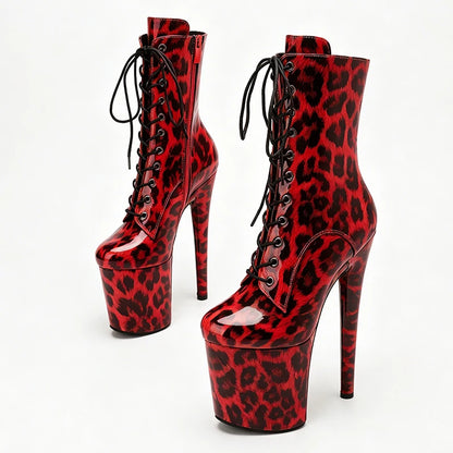 Stripper Heels 20CM/8Inches Supers Fashion Pole Dance Shoes For Nightclub Club Party Women Platform Leopard print Short Boots