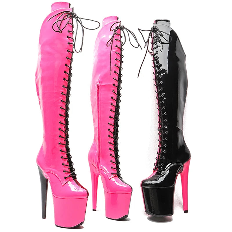 Leecabe 20CM/8inches Two Color Patent Upper Fashion Lady High Heel Platform Pole Dance Boots