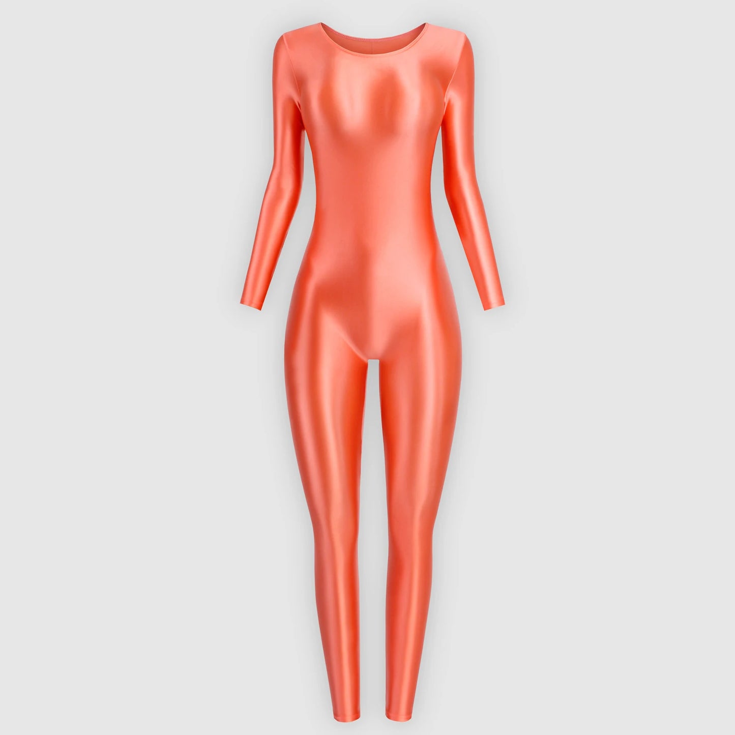 MJINM Women Shiny Oil One Piece Long Sleeve Zentai Suits Yoga Sports Jumpsuits Glossy Tights Cosplay Fitness Bodysuits Overalls