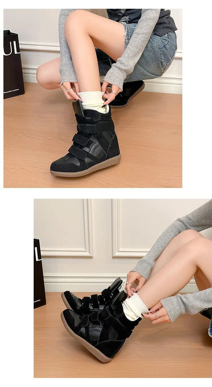 2026 Summer New Invisible Height-Boosting Color-Block Retro Versatile Sporty Casual High-Top Shoes for Women