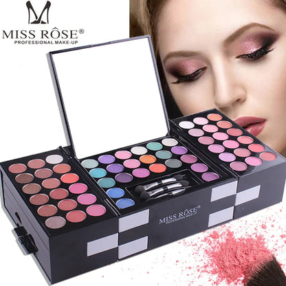 Miss Rose Makeup Case Set Kit-Ultimate Color Combination-Holiday Gift Set Cosmetic Eye Shadow Lip Gloss Blush Brow Combo Palette