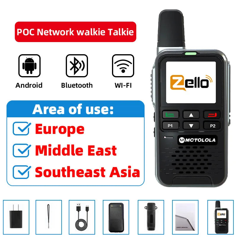MOTOLOLA 4G Zello Walkie Talkie Android 8.1 System Aluminum Alloy Shell Ultra-Thin Body Wireless Intercom Radio Wi-Fi Bluetooth