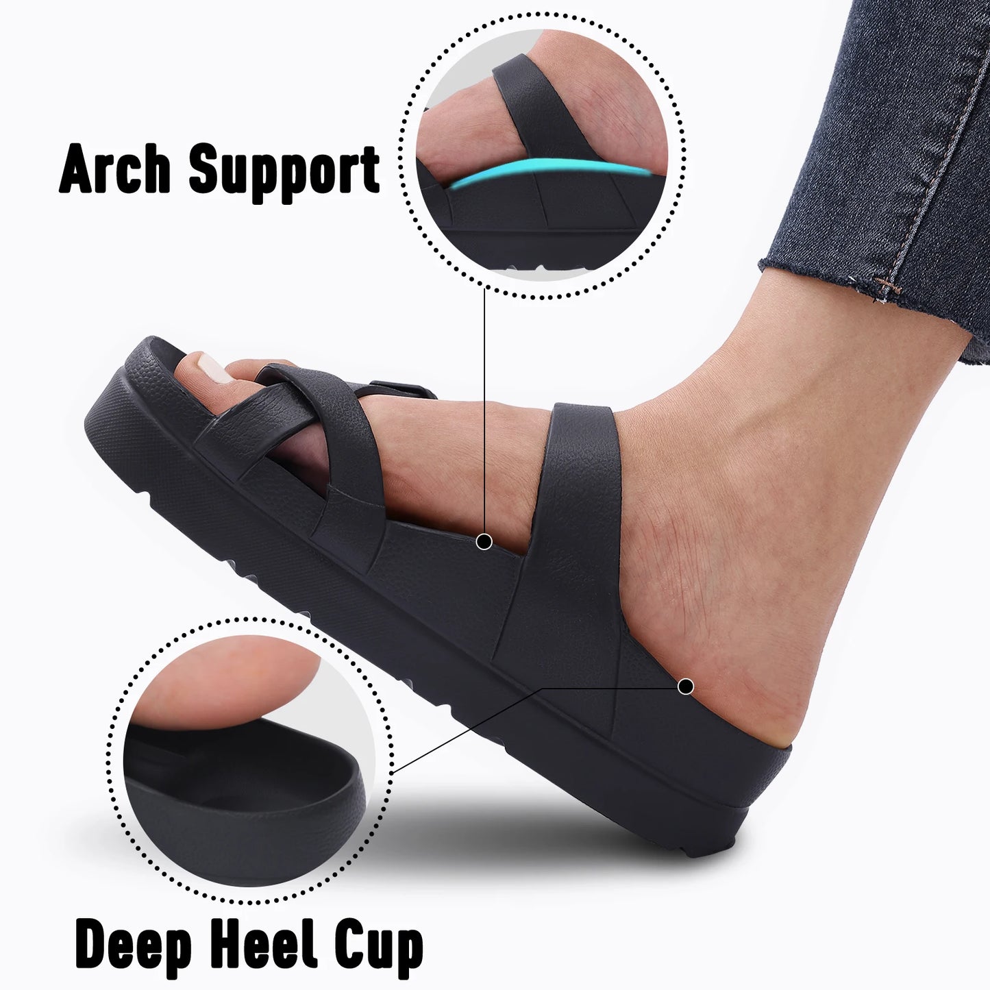 Shevalues Casual Women's Sandals With Arch Support Anti-slip Fashion New Slides Soft Sole Beach Slippers With Adjustable Buckle