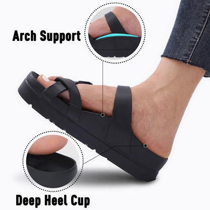 Shevalues Casual Women's Sandals With Arch Support Anti-slip Fashion New Slides Soft Sole Beach Slippers With Adjustable Buckle