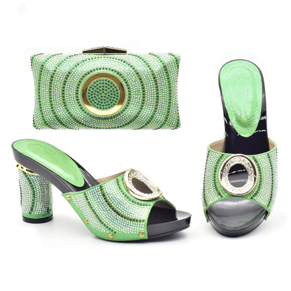 New Shoes and Bag Set African Sets Green Color Italian Shoes with Matching Bag for Women Nigerian Shoes and Bag Set for Wedding