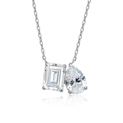 Smyoue 2 Gems Pear Cut Zircon Moissanite Necklace for Women Lab Diamond Pendant Certified Jewelry Pure S925 Sterling Silver
